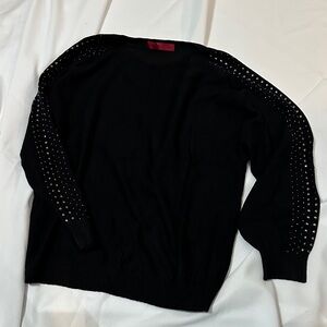 Elegant Black Sweater with Studded Sleeves